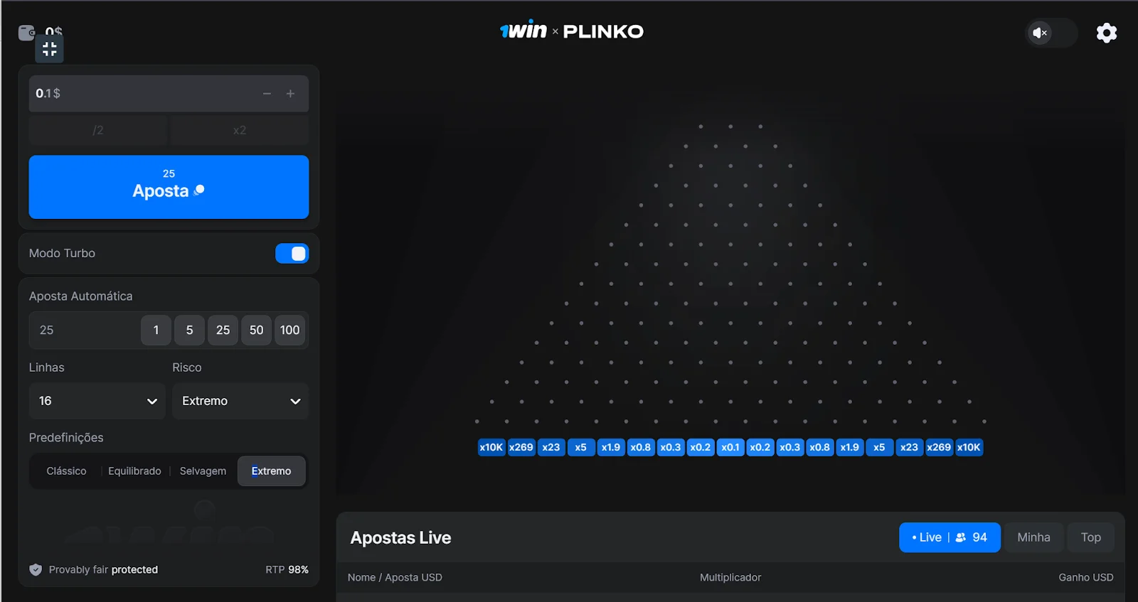 1Win Plinko Jogo